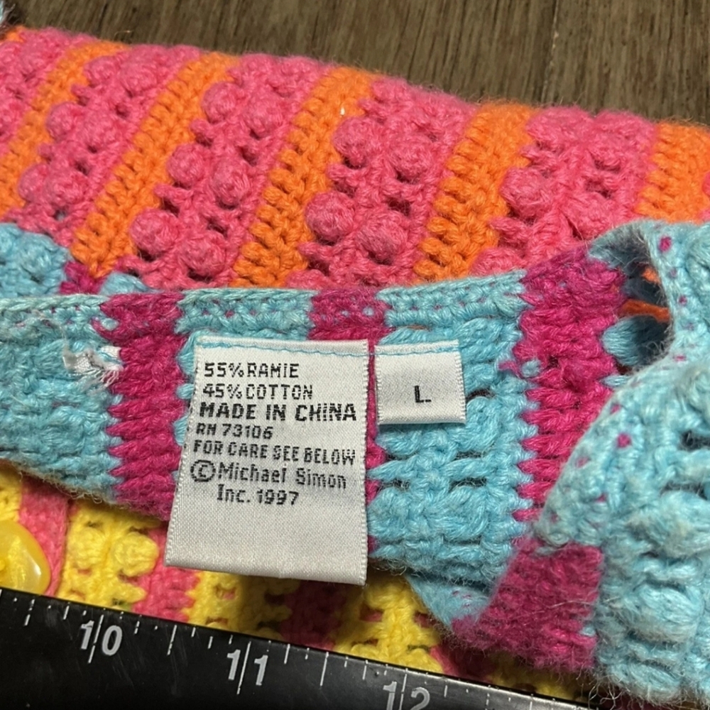 VTG 90s Y2K Michael Simon Knit Rainbow Button Up Shirt Women’s Large - Picture 6 of 6